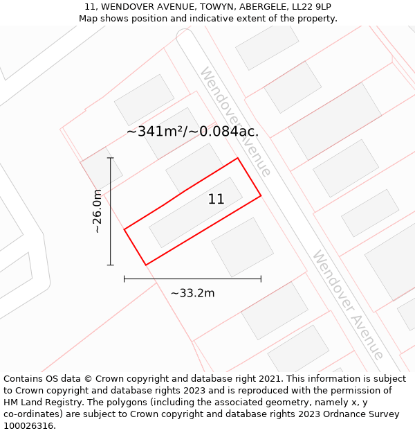 11, WENDOVER AVENUE, TOWYN, ABERGELE, LL22 9LP: Plot and title map