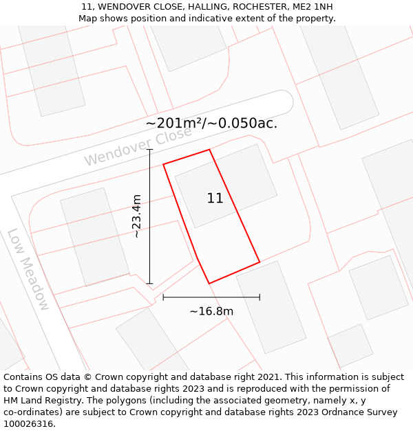 11, WENDOVER CLOSE, HALLING, ROCHESTER, ME2 1NH: Plot and title map