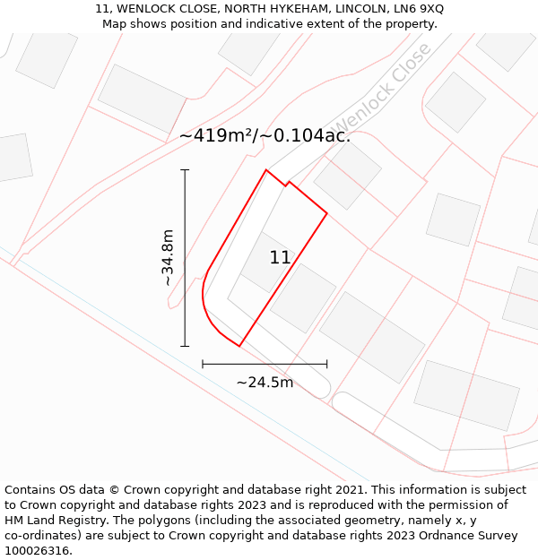 11, WENLOCK CLOSE, NORTH HYKEHAM, LINCOLN, LN6 9XQ: Plot and title map