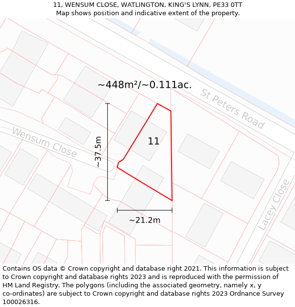 11, WENSUM CLOSE, WATLINGTON, KING'S LYNN, PE33 0TT: Plot and title map