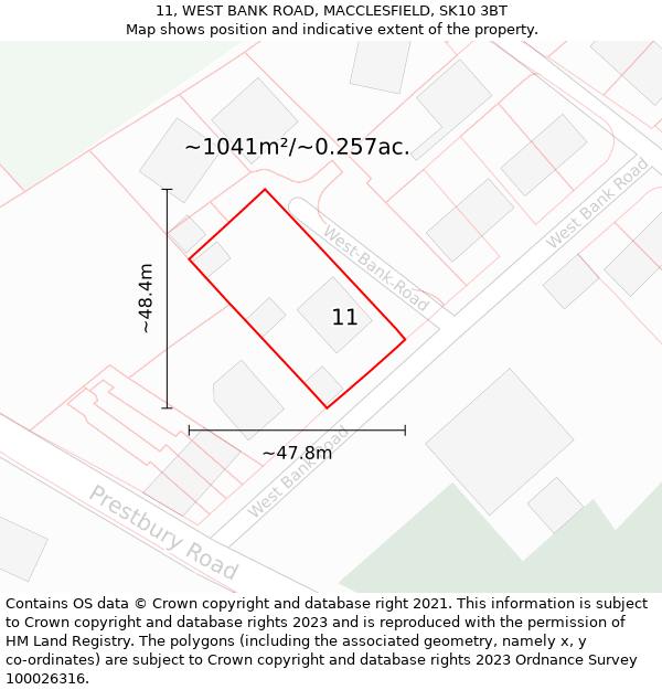 11, WEST BANK ROAD, MACCLESFIELD, SK10 3BT: Plot and title map