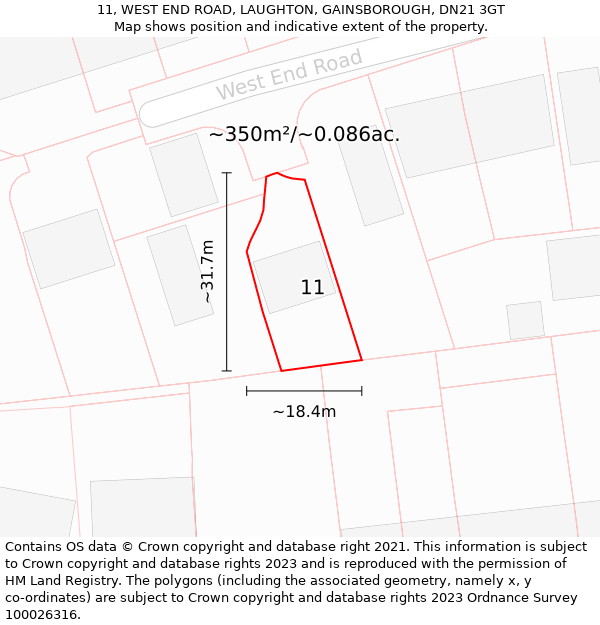 11, WEST END ROAD, LAUGHTON, GAINSBOROUGH, DN21 3GT: Plot and title map