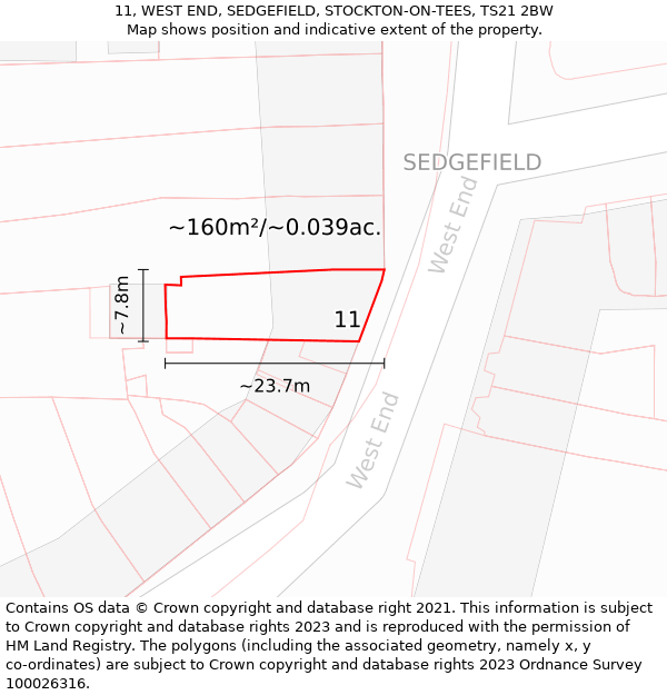 11, WEST END, SEDGEFIELD, STOCKTON-ON-TEES, TS21 2BW: Plot and title map