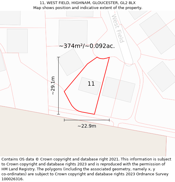 11, WEST FIELD, HIGHNAM, GLOUCESTER, GL2 8LX: Plot and title map