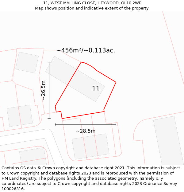 11, WEST MALLING CLOSE, HEYWOOD, OL10 2WP: Plot and title map