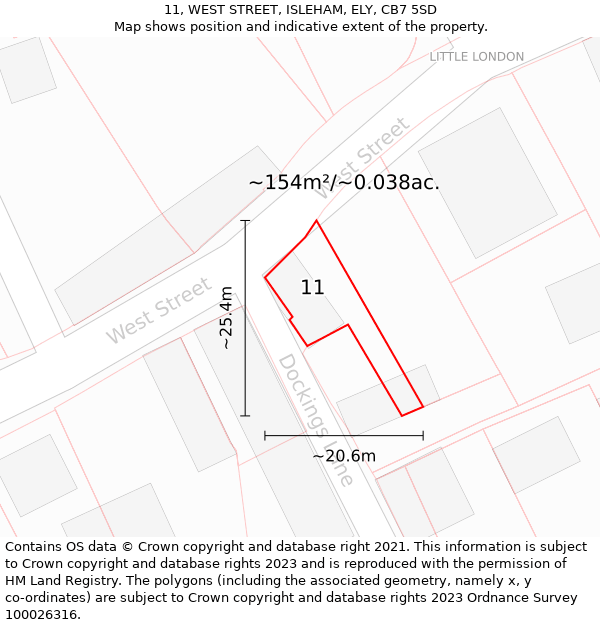 11, WEST STREET, ISLEHAM, ELY, CB7 5SD: Plot and title map