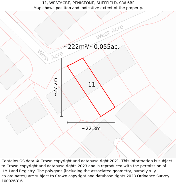 11, WESTACRE, PENISTONE, SHEFFIELD, S36 6BF: Plot and title map