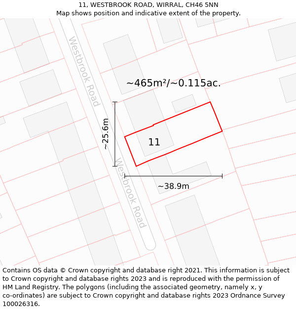 11, WESTBROOK ROAD, WIRRAL, CH46 5NN: Plot and title map