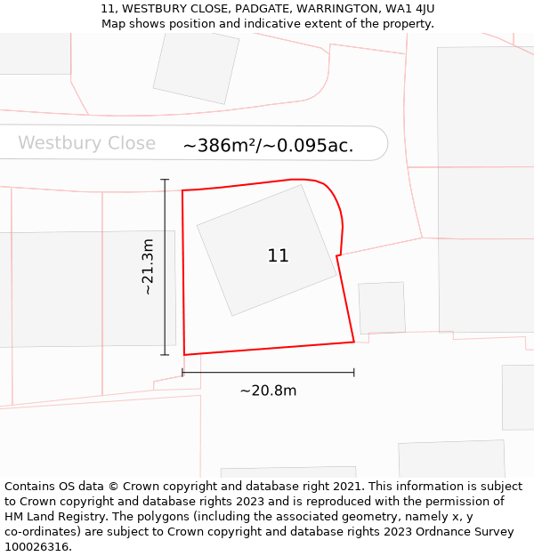 11, WESTBURY CLOSE, PADGATE, WARRINGTON, WA1 4JU: Plot and title map