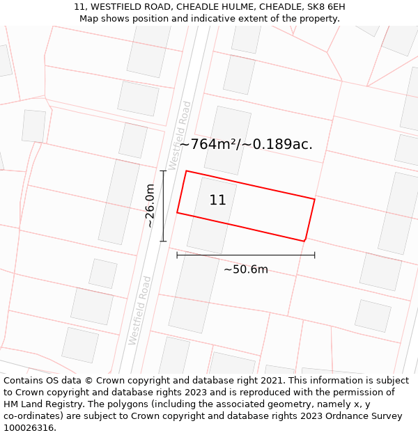 11, WESTFIELD ROAD, CHEADLE HULME, CHEADLE, SK8 6EH: Plot and title map