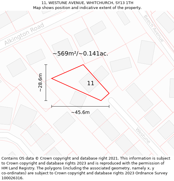 11, WESTUNE AVENUE, WHITCHURCH, SY13 1TH: Plot and title map