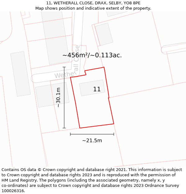 11, WETHERALL CLOSE, DRAX, SELBY, YO8 8PE: Plot and title map