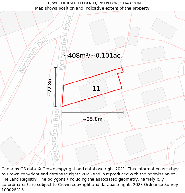 11, WETHERSFIELD ROAD, PRENTON, CH43 9UN: Plot and title map