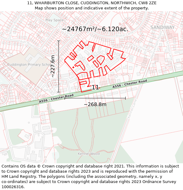 11, WHARBURTON CLOSE, CUDDINGTON, NORTHWICH, CW8 2ZE: Plot and title map