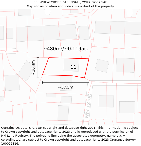 11, WHEATCROFT, STRENSALL, YORK, YO32 5AE: Plot and title map