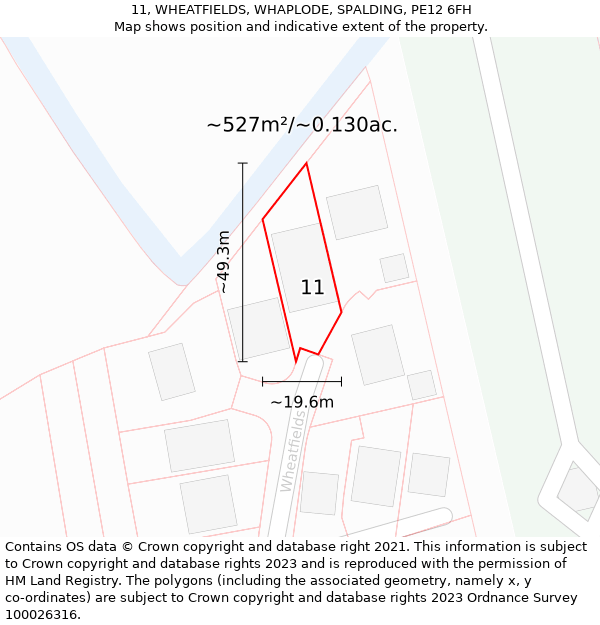 11, WHEATFIELDS, WHAPLODE, SPALDING, PE12 6FH: Plot and title map