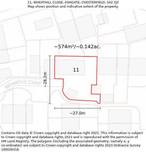 11, WHEATHILL CLOSE, ASHGATE, CHESTERFIELD, S42 7JZ: Plot and title map