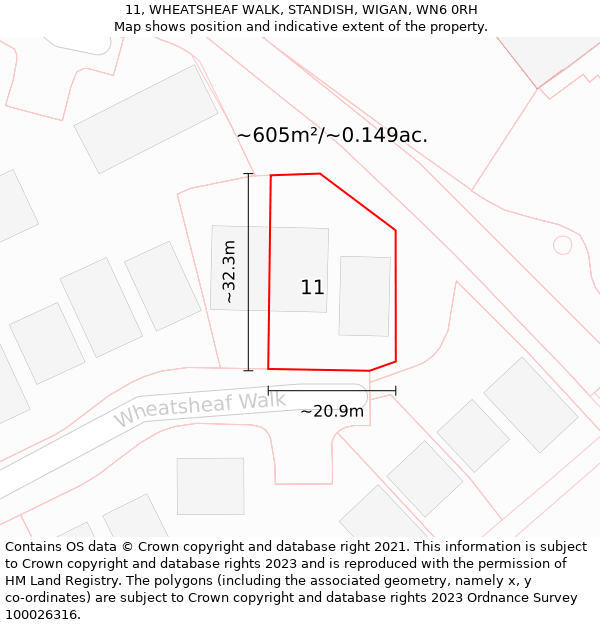 11, WHEATSHEAF WALK, STANDISH, WIGAN, WN6 0RH: Plot and title map