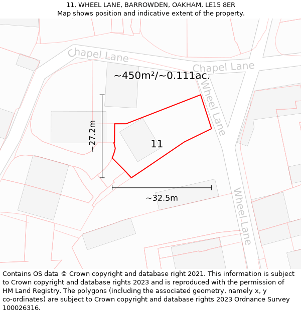 11, WHEEL LANE, BARROWDEN, OAKHAM, LE15 8ER: Plot and title map