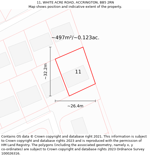 11, WHITE ACRE ROAD, ACCRINGTON, BB5 2RN: Plot and title map