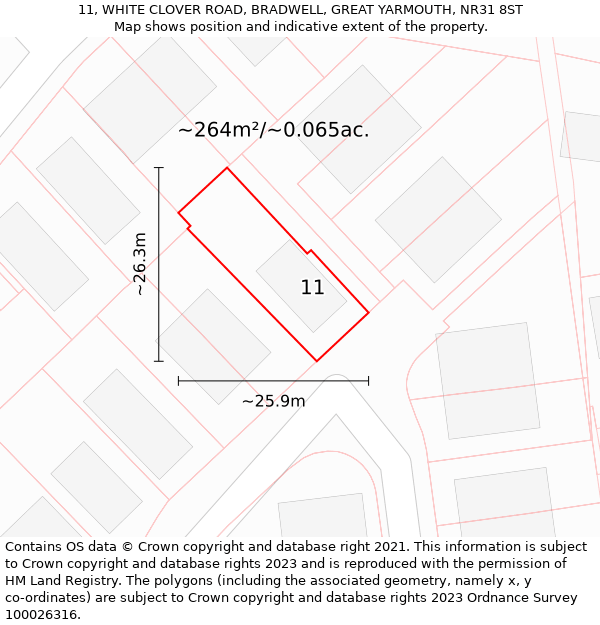 11, WHITE CLOVER ROAD, BRADWELL, GREAT YARMOUTH, NR31 8ST: Plot and title map