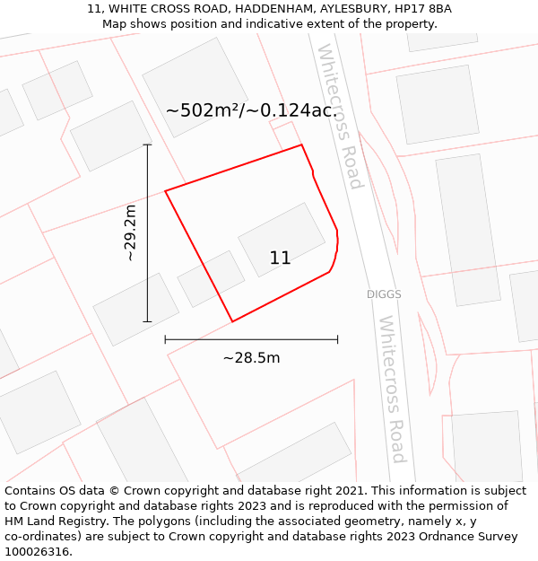 11, WHITE CROSS ROAD, HADDENHAM, AYLESBURY, HP17 8BA: Plot and title map