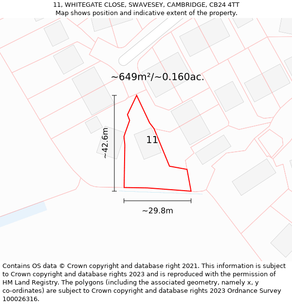 11, WHITEGATE CLOSE, SWAVESEY, CAMBRIDGE, CB24 4TT: Plot and title map