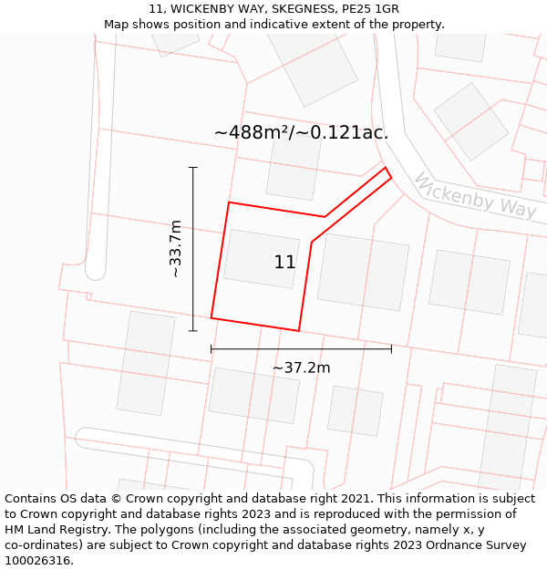 11, WICKENBY WAY, SKEGNESS, PE25 1GR: Plot and title map