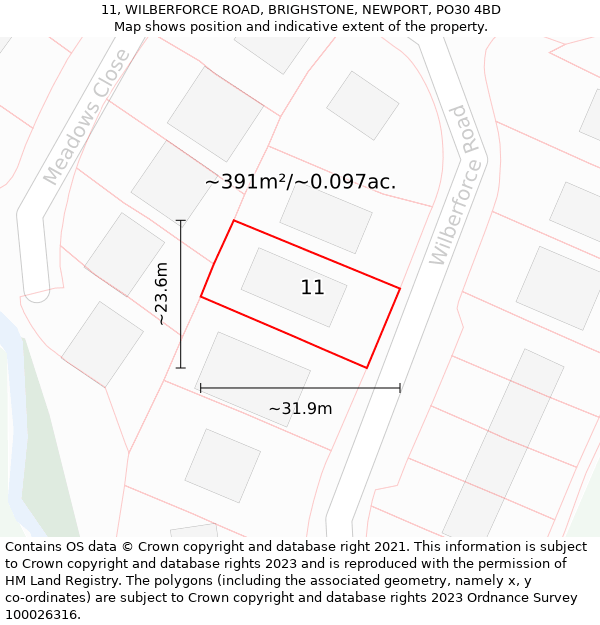 11, WILBERFORCE ROAD, BRIGHSTONE, NEWPORT, PO30 4BD: Plot and title map