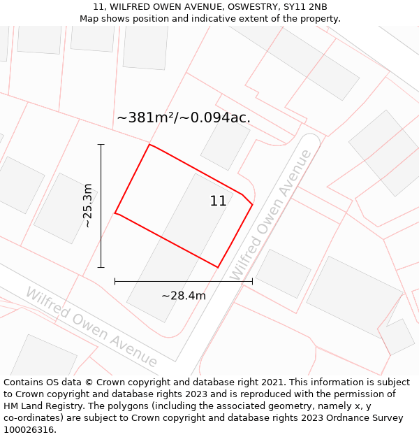 11, WILFRED OWEN AVENUE, OSWESTRY, SY11 2NB: Plot and title map