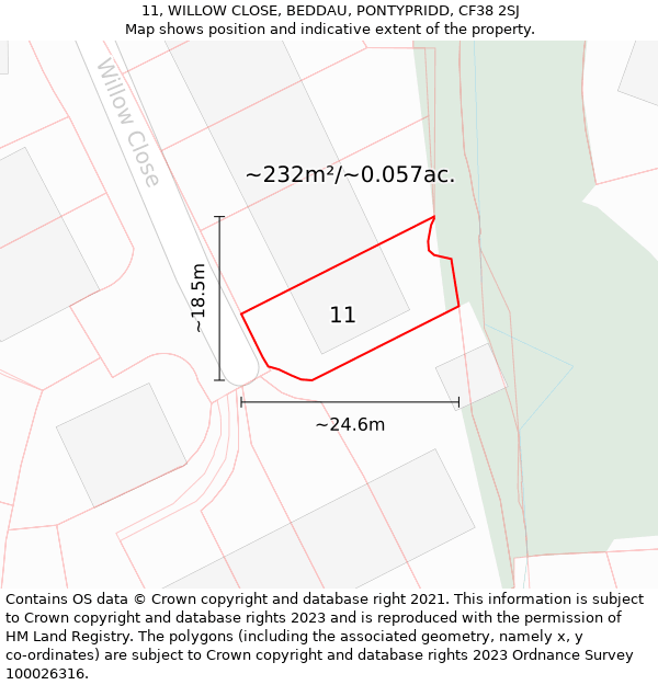 11, WILLOW CLOSE, BEDDAU, PONTYPRIDD, CF38 2SJ: Plot and title map