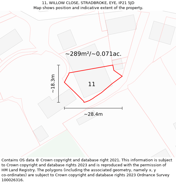 11, WILLOW CLOSE, STRADBROKE, EYE, IP21 5JD: Plot and title map