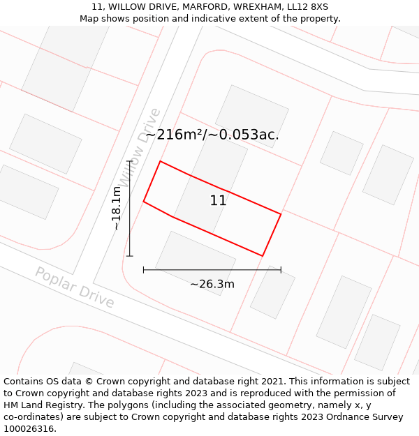 11, WILLOW DRIVE, MARFORD, WREXHAM, LL12 8XS: Plot and title map