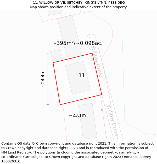 11, WILLOW DRIVE, SETCHEY, KING'S LYNN, PE33 0BG: Plot and title map