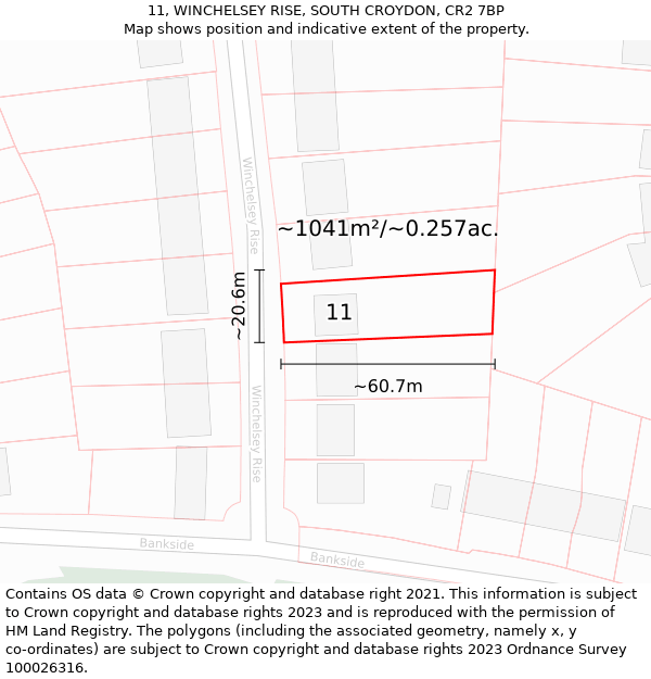 11, WINCHELSEY RISE, SOUTH CROYDON, CR2 7BP: Plot and title map