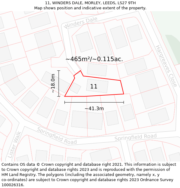 11, WINDERS DALE, MORLEY, LEEDS, LS27 9TH: Plot and title map