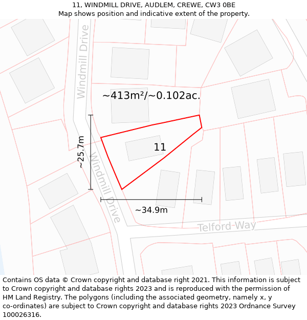 11, WINDMILL DRIVE, AUDLEM, CREWE, CW3 0BE: Plot and title map