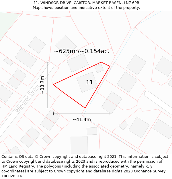 11, WINDSOR DRIVE, CAISTOR, MARKET RASEN, LN7 6PB: Plot and title map