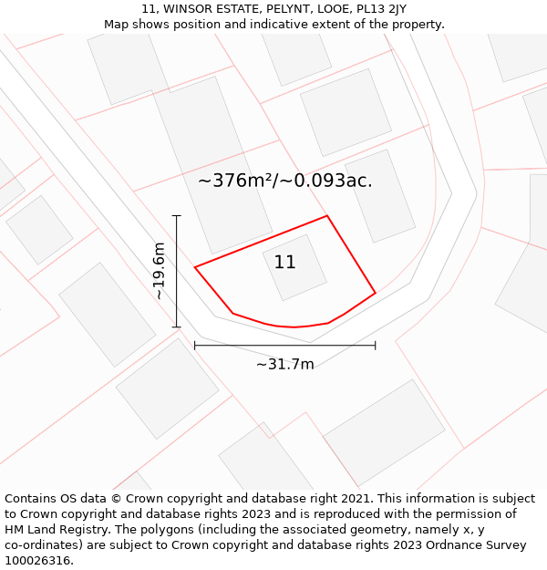 11, WINSOR ESTATE, PELYNT, LOOE, PL13 2JY: Plot and title map