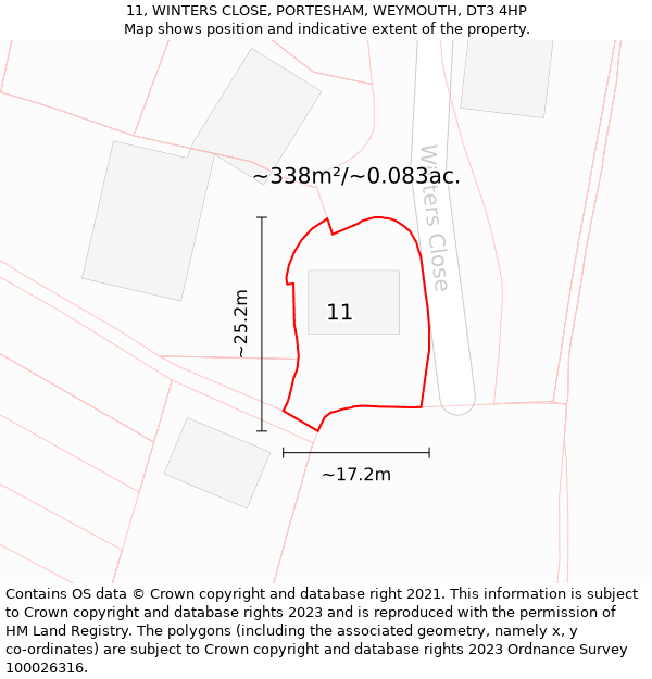 11, WINTERS CLOSE, PORTESHAM, WEYMOUTH, DT3 4HP: Plot and title map