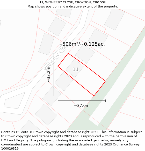 11, WITHERBY CLOSE, CROYDON, CR0 5SU: Plot and title map