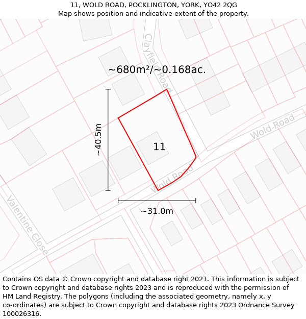 11, WOLD ROAD, POCKLINGTON, YORK, YO42 2QG: Plot and title map