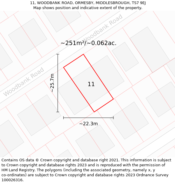 11, WOODBANK ROAD, ORMESBY, MIDDLESBROUGH, TS7 9EJ: Plot and title map