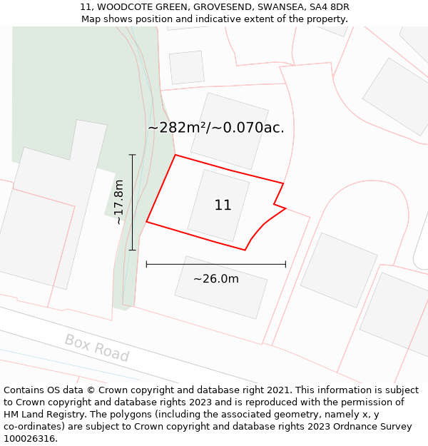 11, WOODCOTE GREEN, GROVESEND, SWANSEA, SA4 8DR: Plot and title map