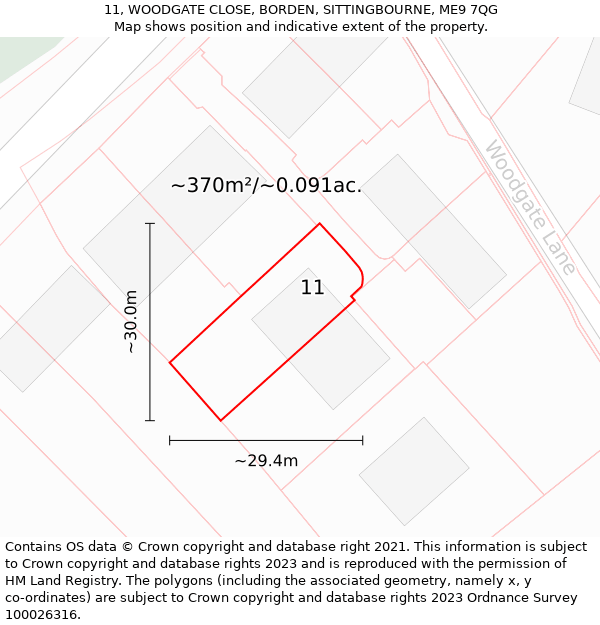 11, WOODGATE CLOSE, BORDEN, SITTINGBOURNE, ME9 7QG: Plot and title map