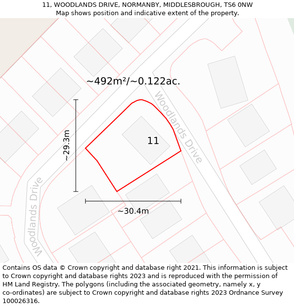 11, WOODLANDS DRIVE, NORMANBY, MIDDLESBROUGH, TS6 0NW: Plot and title map