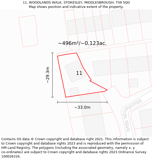 11, WOODLANDS WALK, STOKESLEY, MIDDLESBROUGH, TS9 5QG: Plot and title map