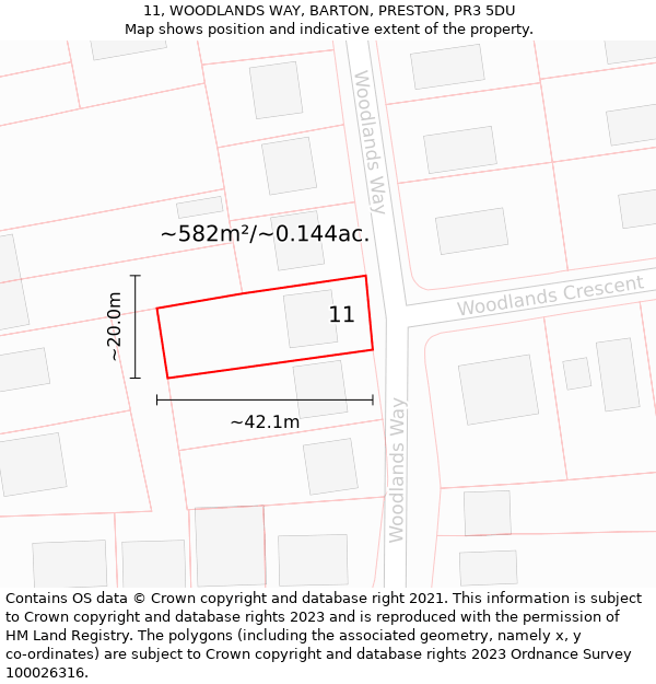 11, WOODLANDS WAY, BARTON, PRESTON, PR3 5DU: Plot and title map