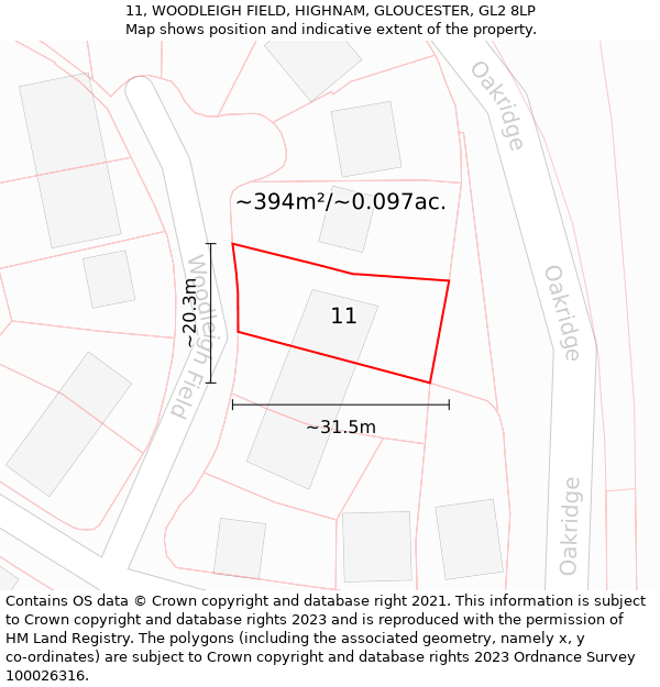 11, WOODLEIGH FIELD, HIGHNAM, GLOUCESTER, GL2 8LP: Plot and title map