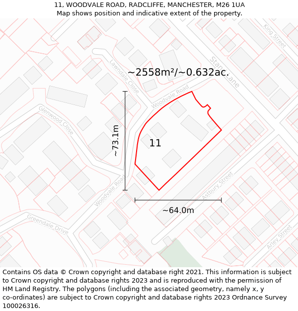 11, WOODVALE ROAD, RADCLIFFE, MANCHESTER, M26 1UA: Plot and title map